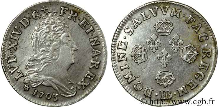 LOUIS XIV  THE SUN KING  Onze sols 1703 Strasbourg q.SPL