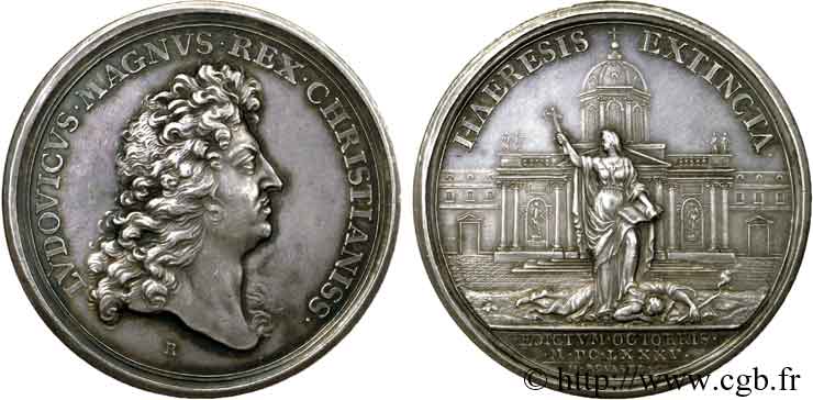 LOUIS XIV  THE SUN KING  Médaille AR 45, Révocation de l’Édit de Nantes EBC