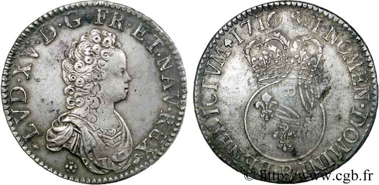 LOUIS XV DIT LE BIEN AIMÉ Écu vertugadin 1716 Rouen TTB