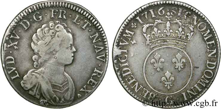 LOUIS XV  THE WELL-BELOVED  Quart d écu dit “vertugadin” 1716 Poitiers BB