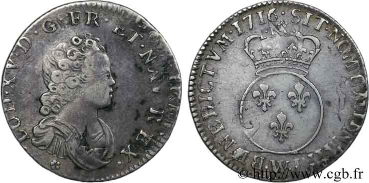 LOUIS XV DIT LE BIEN AIMÉ Dixième d écu dit  vertugadin  1716 Lille TB+/TTB