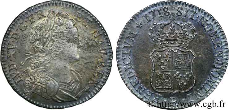 LOUIS XV &nbsp;THE WELL-BELOVED&nbsp; Écu de Navarre 1718 Tours AU/AU