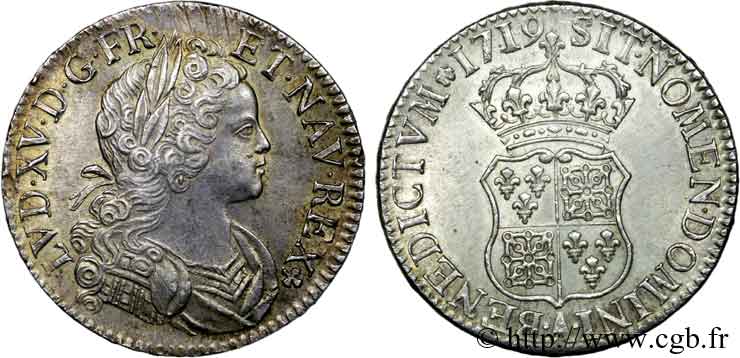 LOUIS XV &nbsp;THE WELL-BELOVED&nbsp; Écu de Navarre 1719 Paris AU