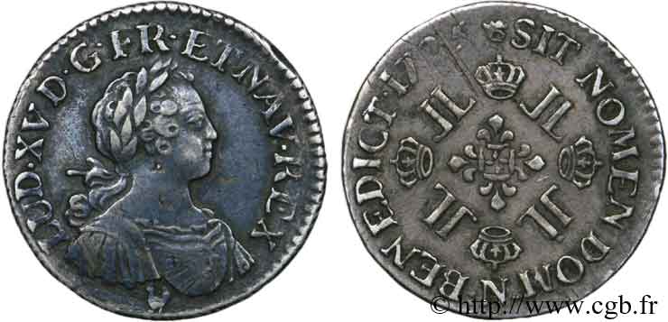 LOUIS XV THE BELOVED Huitième d’écu dit  aux huit L  1725 Montpellier XF
