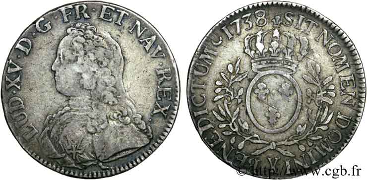 LOUIS XV DIT LE BIEN AIMÉ Écu aux branches d olivier, buste habillé 1738 Bourges TB+/TTB
