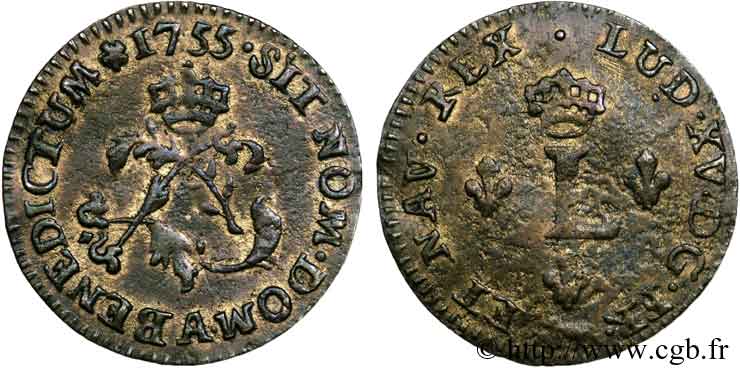 LOUIS XV DIT LE BIEN AIMÉ Faux double sol de billon 1755 Paris TTB