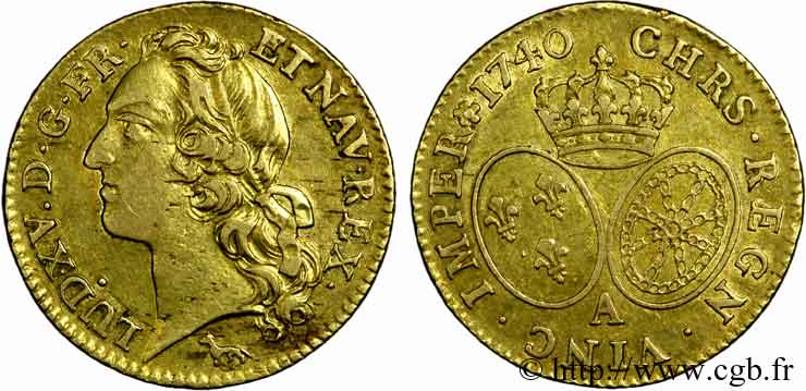 LOUIS XV DIT LE BIEN AIMÉ Louis d’or aux écus ovales, tête ceinte d’un bandeau 1740 Paris TTB