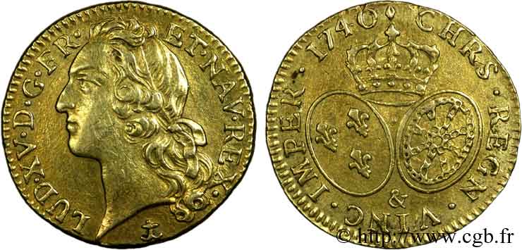 LOUIS XV DIT LE BIEN AIMÉ Louis d’or aux écus ovales, tête ceinte d’un bandeau 1740 Aix-en-Provence TTB+