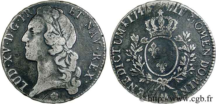 LOUIS XV  THE WELL-BELOVED  Écu dit  au bandeau  1740 Metz S