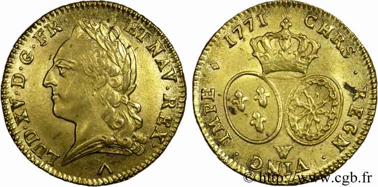 LOUIS XV  THE WELL-BELOVED  Double louis d or aux écus ovales, buste lauré 1771 Lille SPL/q.SPL