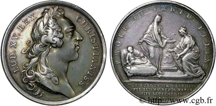 LOUIS XV  THE WELL-BELOVED  Médaille AR 41, naissance de Louis, duc de Bourgogne AU