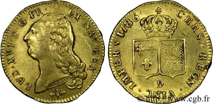 LOUIS XVI Double louis d’or aux écus accolés 1786 Lyon XF