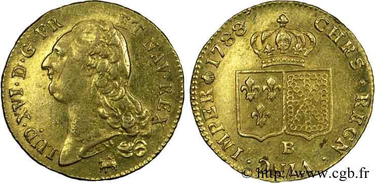 LOUIS XVI Double louis d’or aux écus accolés 1788 Rouen XF/AU