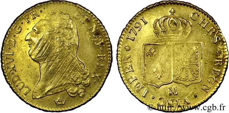 LOUIS XVI (MONARQUE CONSTITUTIONNEL) Double louis d or aux écus accolés 1791 Toulouse TTB+
