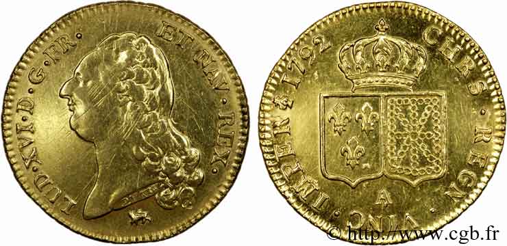 LOUIS XVI Double louis d’or aux écus accolés 1792 Paris TTB+/SUP