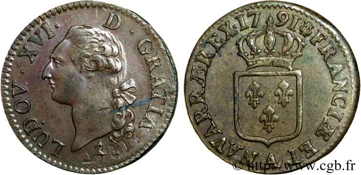 LOUIS XVI (MONARQUE CONSTITUTIONNEL)  Sol dit  à l écu  1791 Paris TTB