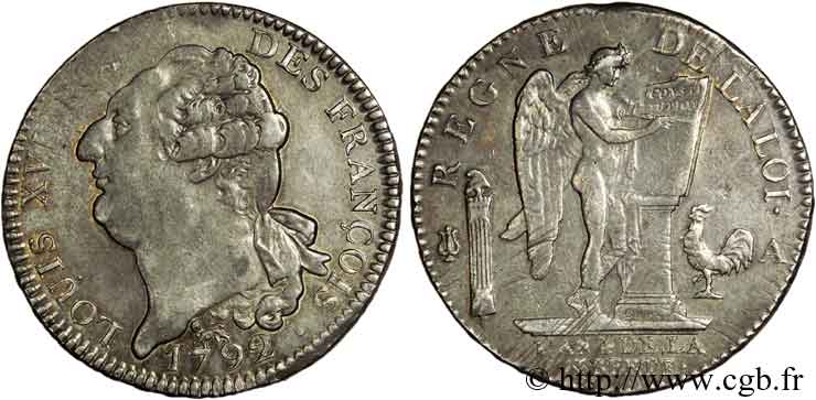 LOUIS XVI Écu dit  au génie , type FRANÇOIS, tranche fautée 1792 Paris fVZ