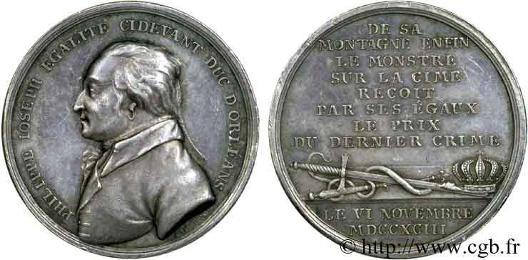 LOUIS PHILIPPE JOSEPH, DUC D ORLÉANS, dit PHILIPPE-ÉGALITÉ Jeton célébrant l’exécution de Philippe d’Orléans le 6 novembre 1793 VZ