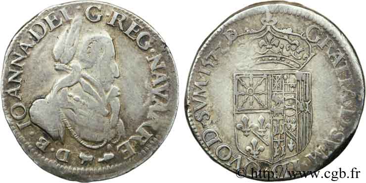 NAVARRE-BEARN - JEANNE OF ALBRET Teston XF