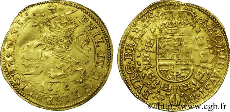 SPANISH NETHERLANDS - DUCHY OF BRABANT - PHILIP IV Souverain ou lion d or 1656 Bruxelles XF