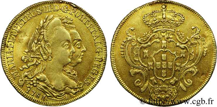BRÉSIL - MARIE Ire et PIERRE III Peça ou 4 escudos en or 1781 Rio de Janeiro MBC