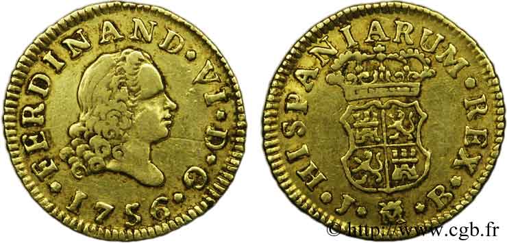 SPAIN - FERDINAND VI Demi-escudo en or, 4e type 1756 Madrid BB