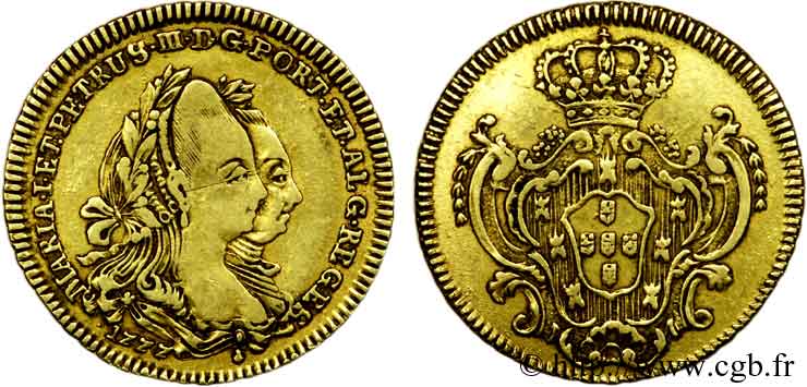 PORTUGAL - KINGDOM OF PORTUGAL - MARIA I AND PETER III Demi-escudo en or 1777 Lisbonne VF