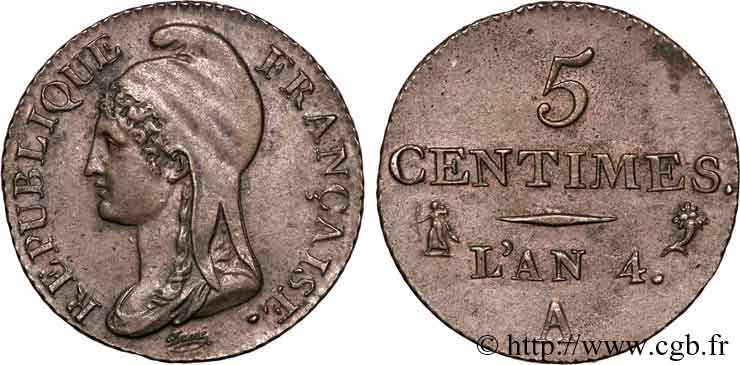 5 centimes Dupré, petit module 1796 Paris F.113/1 AU 