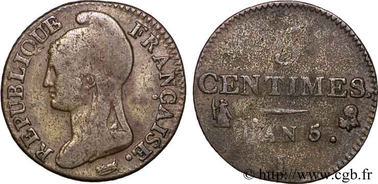 5 centimes Dupré, petit module 1797 Limoges F.113/6 S 