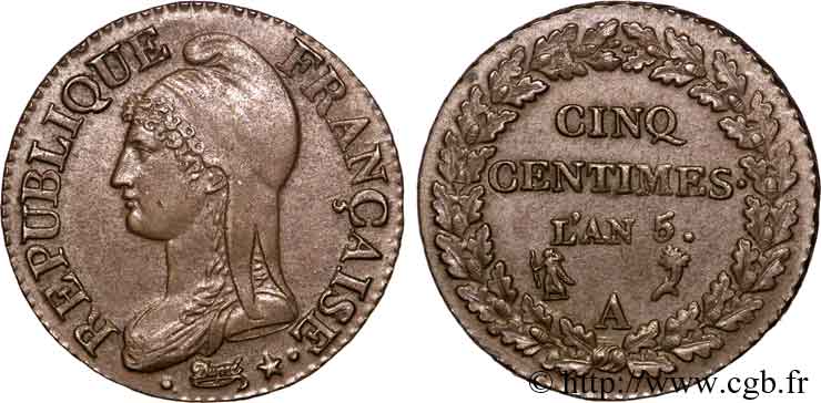 Cinq centimes Dupré, grand module 1797 Paris F.115/1 EBC 
