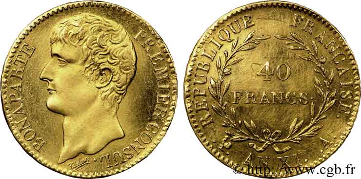 40 francs or Bonaparte Premier consul 1803 Paris F.536/1 AU 
