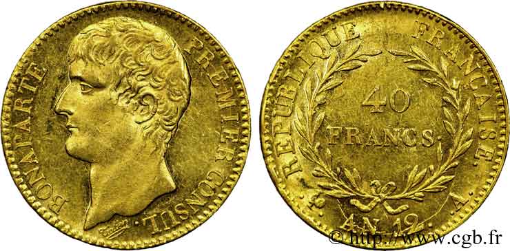 40 francs or Bonaparte Premier consul 1804 Paris F.536/6 EBC 