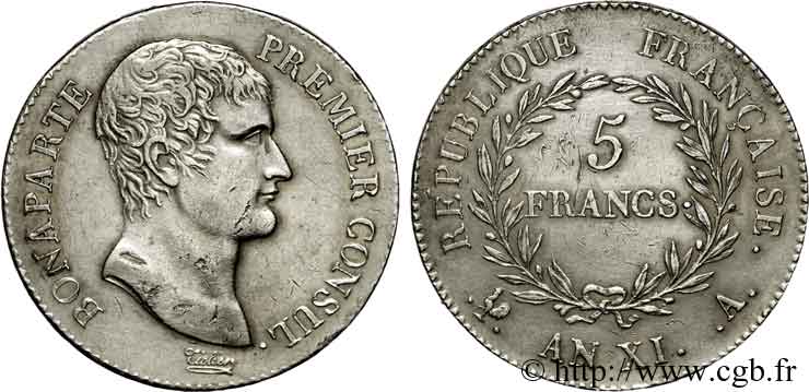 5 francs Bonaparte Premier consul 1803 Paris F.301/1 TTB 