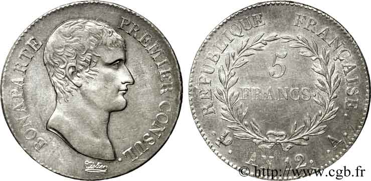 5 francs Bonaparte Premier consul 1804 Paris F.301/9 VZ 