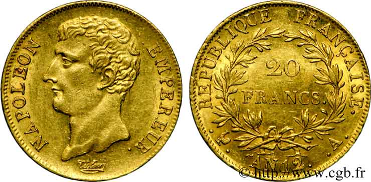 20 francs or, Napoléon empereur, buste intermédiaire 1804 Paris F.511/1 VZ 