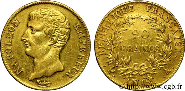 20 francs or, Napoléon empereur, buste intermédiaire 1804 Paris F.511/1 XF 