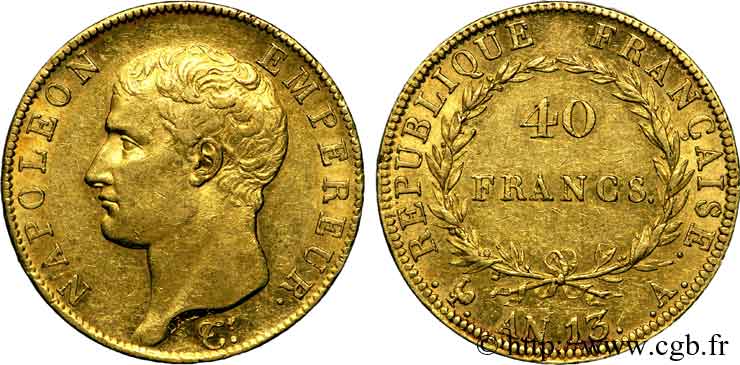 40 francs or Napoléon tête nue, Calendrier révolutionnaire 1805 Paris F.537/1 TTB 