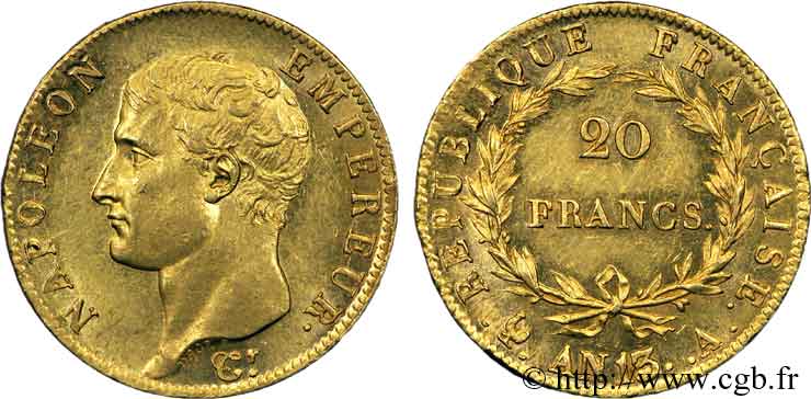 20 francs Napoléon tête nue, calendrier révolutionnaire 1805 Paris F.512/1 SC 