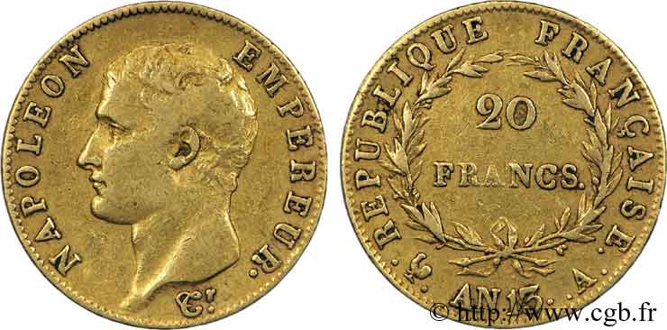 20 francs Napoléon tête nue, calendrier révolutionnaire 1805 Paris F.512/1 MBC 