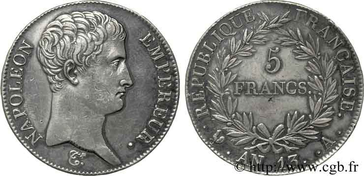 5 francs Napoléon empereur, calendrier révolutionnaire 1805 Paris F.303/2 XF 