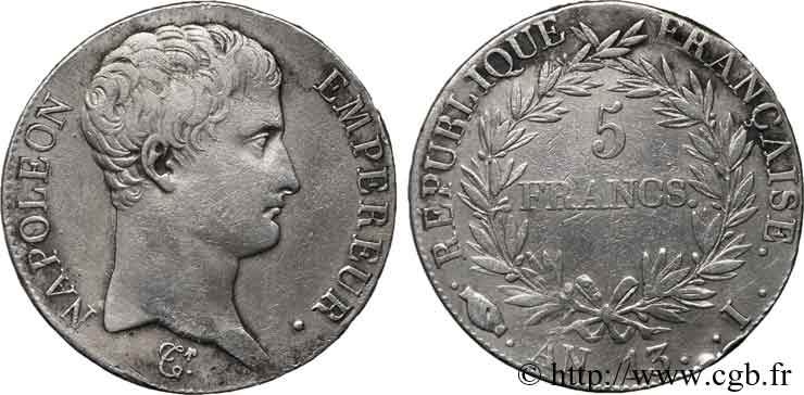 5 francs Napoléon empereur, calendrier révolutionnaire 1805 Limoges F.303/9 TB 