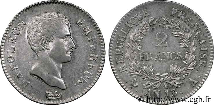 2 francs Napoléon empereur, calendrier révolutionnaire 1805 Paris F.251/12 XF 