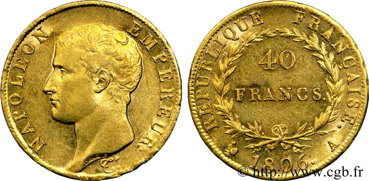 40 francs or Napoléon tête nue, calendrier grégorien 1806 Paris F.538/1 EBC 