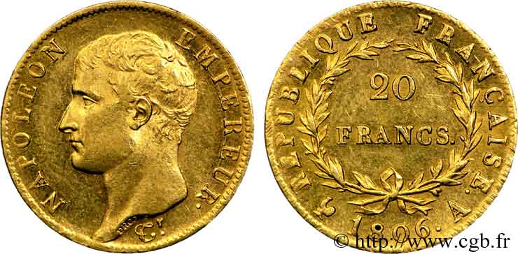 20 francs Napoléon tête nue, calendrier grégorien 1806 Paris F.513/1 SPL 