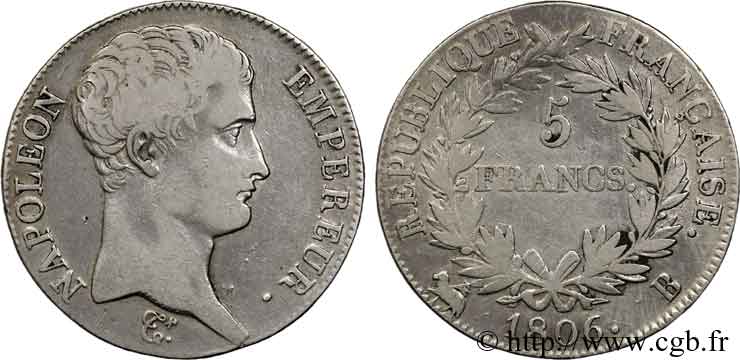 5 francs Napoléon empereur, calendrier grégorien 1806 Rouen F.304/2 VF 