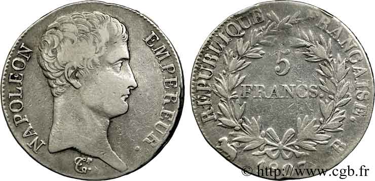 5 francs Napoléon Empereur, Calendrier grégorien 1807 Rouen F.304/12 MB 