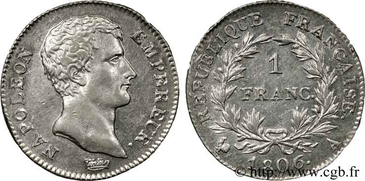 1 franc Napoléon empereur, calendrier grégorien 1806 Paris F.202/1 TTB 