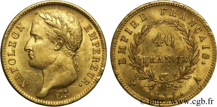 40 francs or Napoléon tête laurée, Empire français 1811 Paris F.541/6 MBC 