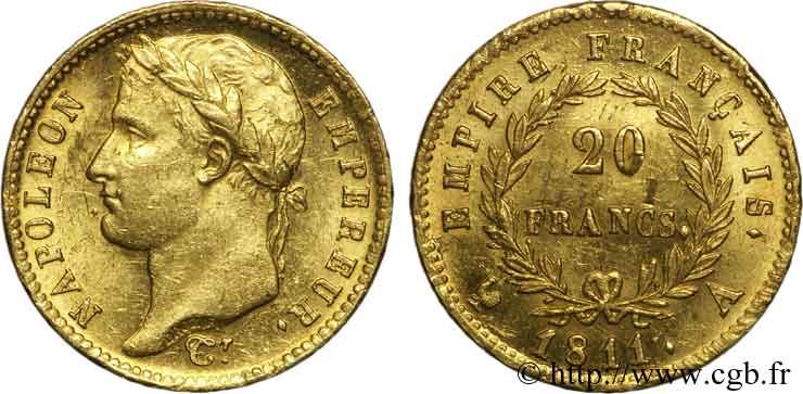 20 francs or Napoléon, tête laurée, Empire français 1811 Paris F.516/16 SPL 