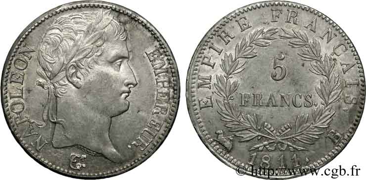 5 francs Napoléon empereur, Empire français 1811 Rouen F.307/28 EBC 